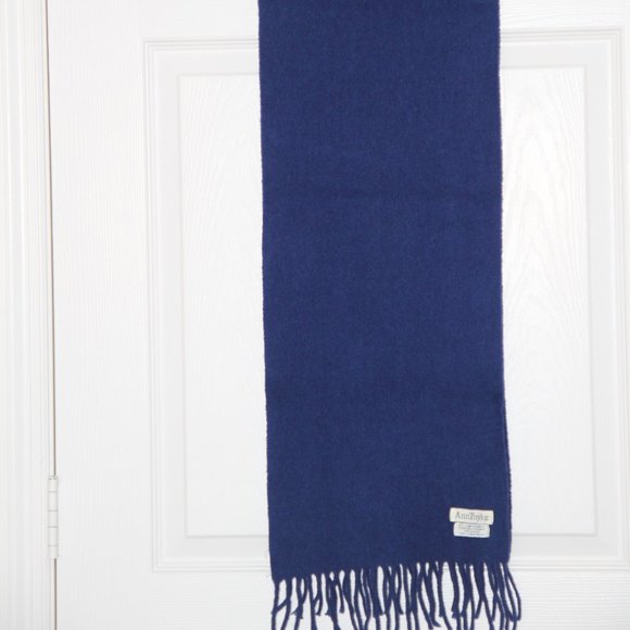 Ann Taylor Royal Blue Lambswool Fringed Scarf Vintage Made in Scotland 66 x11" - Picture 5 of 5